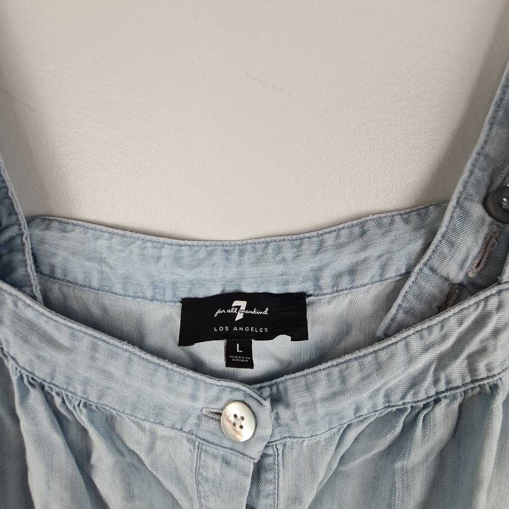 7 For All Mankind Light Blue Chambray Denim Women' Dress Large Boho Adjustable - Picture 2 of 7